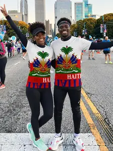 2026 World Cup Haiti Fan Jersey T-Shirt, Haitian Flag Design with Palm Tree & Cultural Symbols, Casual Fitted Short Sleeve Tee