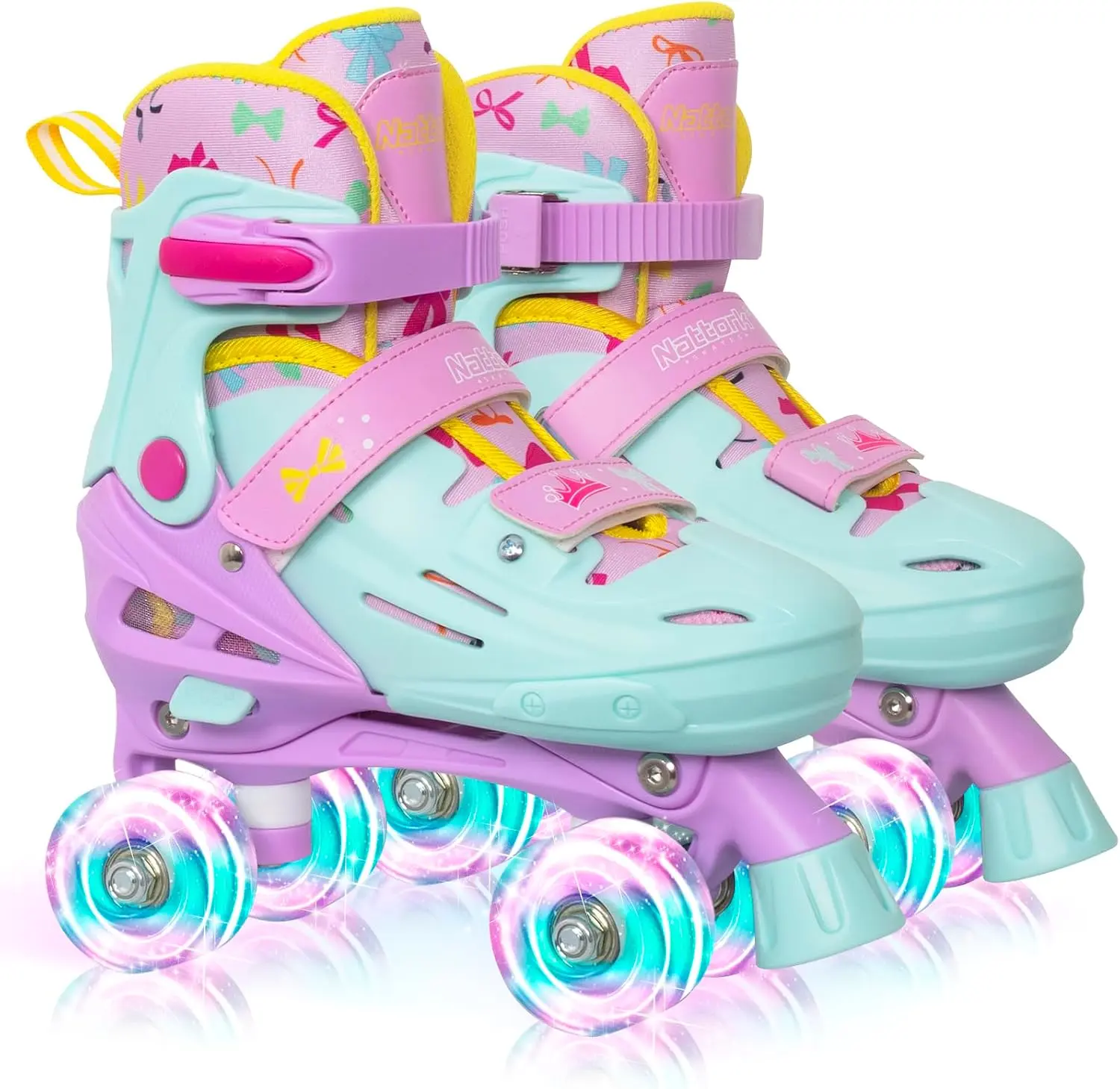 Adjustable Kids Quad Roller Skates for Girls Boys Ages 4-12, Princess Tie-Dye Design Light Up Flashing Wheels Beginner Roller Skates, Indoor Outdoor Sports Birthday Christmas Holiday Gift
