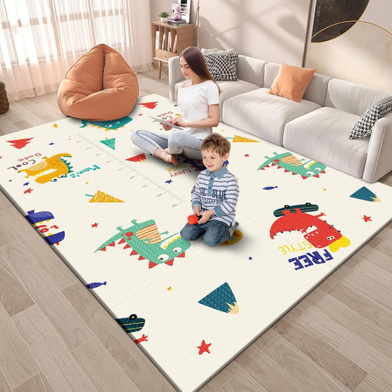 Baby Playpen Mat, 74" * 50" Baby Play Mat for Floor, Baby Playmat for Playpen, Thick Ultra Soft Playpen Mat for Playing or Crawling, Provides Cushioning, Double-Sided Pattern (0.4" Thick)