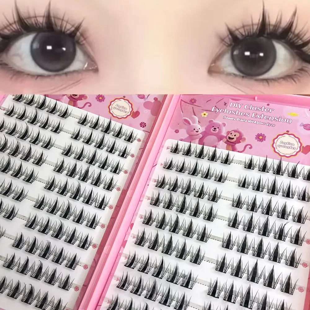 200-Cluster Glue-Free False Eyelash Extensions, Cosmetic Eyelashes, Volume Cluster Lashes, Individual Lash Extension, Fluffy C-Curl Lash Clusters, DIY False Eyelashes for Fresh Naturally Thick Slender Lashes