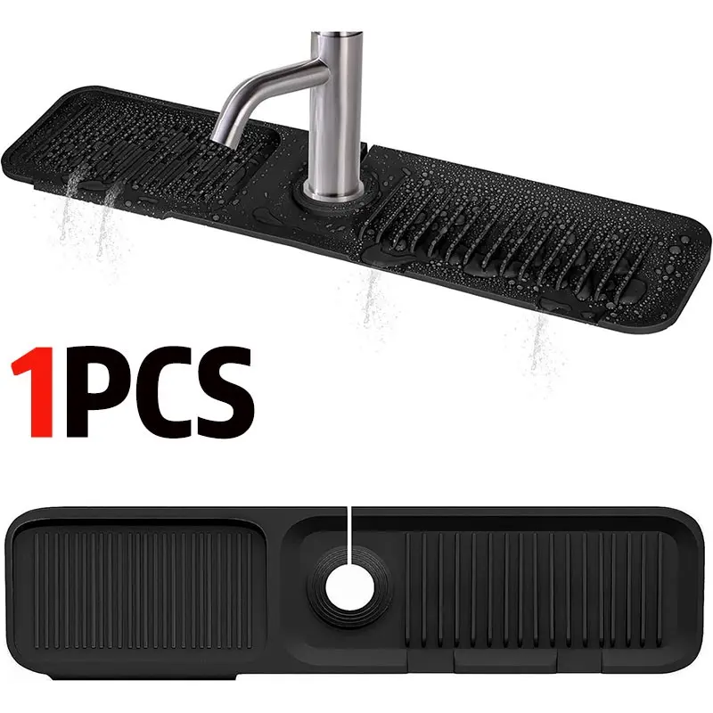 1 Piece Silicone Faucet Splash Guard, Bathroom and Kitchen Splash Proof Mat, Drainage Pad with Thick Waterproof Bottom for Faucet