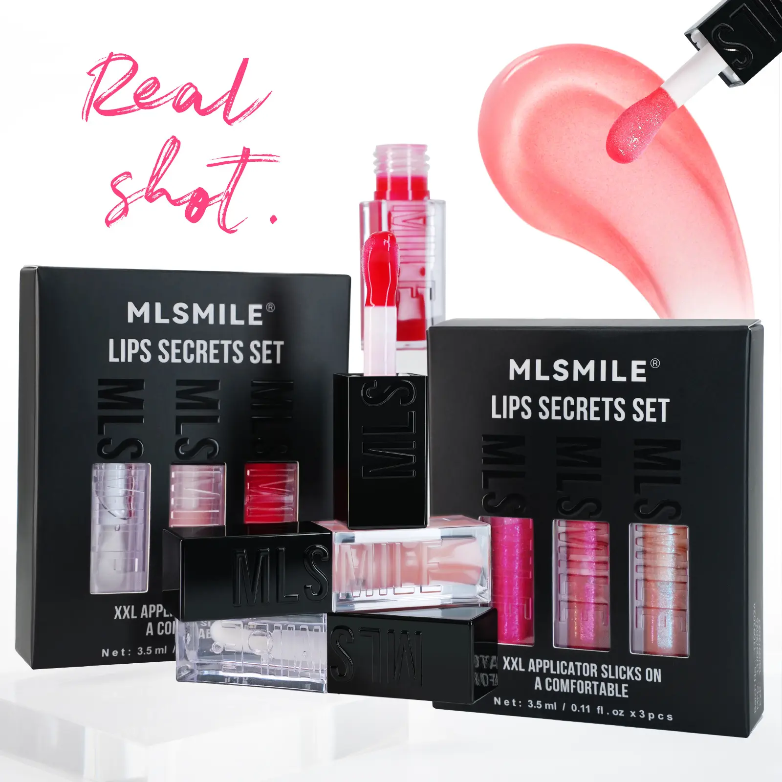 3-Pack Glossy Mirror Lip Gloss Set - Transparent, Plumpening, Moisturizing, Nourishing, Pearlescent Lip Makeup with Lipstick Benefits
