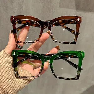 Y2k Oversized Glasses Clear Lens Leopard Frame For Daily Decoration Transparenr Minimalist Style For Women