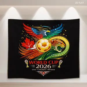 2026 World Cup Tapestry, Multi - color, Multiple Specifications Available, Vibrant Illustration with Soccer Ball, Eagle, Jaguar, Maple Leaf, Dynamic Patterns, Perfect for Home Decor, Stylish & Durable Fabric