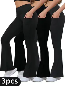 Three-piece black wide-leg pants, women's flared pants, sport and casual wide-leg pants, wide-leg yoga pants with pockets, indoor yoga, casual wide-leg pants