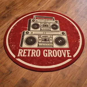 Retro Groove Round Rug, Vintage Style Living Room Sofa Runner, Bedroom Bedside Non-Slip Mat, Washable Decorative Carpet, Multi-Scene Use