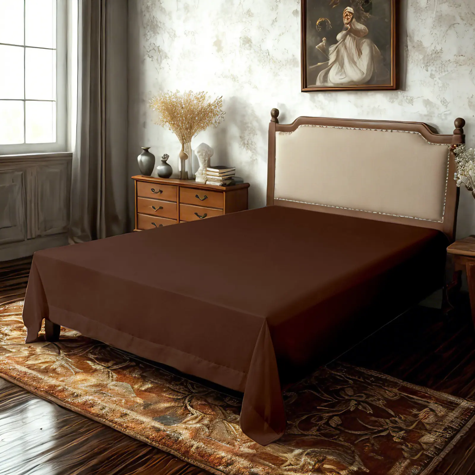 Microfiber Flat Sheet, Ultra-Soft and Durable, Wrinkle, Fade, Stain Resistant Top Sheet, Coffee‎