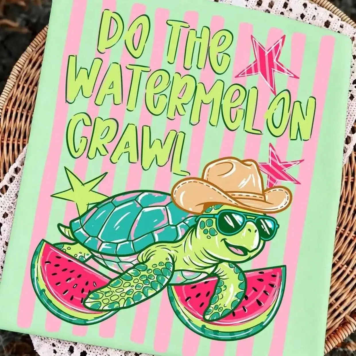 Comfort Colors Do the Watermelon Crawl Shirt, Striped Turtle Summer T-Shirt, Preppy Turtle Tee, Summer Fruit Shirt, Cowboy Turtle T-Shirt, Vacation Tee, Turtle Shirt Gift for Her, Cotton Fabric, Fun Graphics, Year-Round Style, Easy to Wear