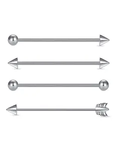 4pcs/set Stainless Steel Arrow Barbell Body Piercing Jewelry Set, Elegant Classic Style, Durable Industrial Fashion Accessory