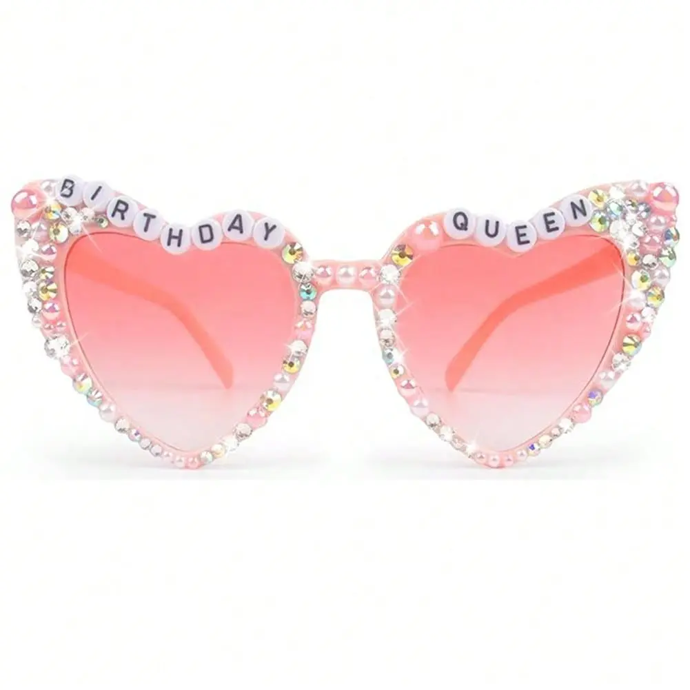 1PC "Birthday Queen" Pink Heart Sunglasses for Women, Rhinestone Pearl Decorated Party Glasses, Party Accessories, Ideal Birthday Gift & Party Favor for Happy Birthday Parties, Bachelorette & Photo Props, Party Supplies