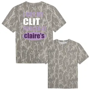Funny Claire's Camo Tee, Irony Graphic T-Shirt, Breathable Cotton Streetwear, Vintage Tree Bark Camo Top, Streetwear Style Camo Cotton Shirt
