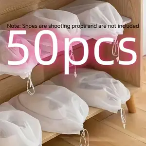 50pcs Portable Shoe Storage Bags, Non-Woven Fabric Travel Organizer Pouches, Drawstring Closure, Dustproof Shoe Covers, Hanging Drying Bags, Travel Accessories, Travel Organization Pouch