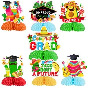 7Pcs Graduation Honeycomb Centerpieces, Mexican Fiesta Congrats Grad Table Decoration Set