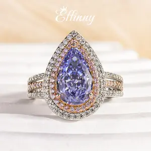 Effinny 3.0ct Blue Pear Cut Engagement Ring Set For Women, 5A Grade Cubic Zirconia Promise Ring, Anniversary Ring Outdoorfun