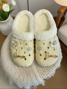 Women's Fall Winter Casual Fashion Comfortable Home Indoor Outdoor Thick Sole Non-Slip Slippers, Floral Rhinestone DIY Eva Shoes, Clogs Shoes