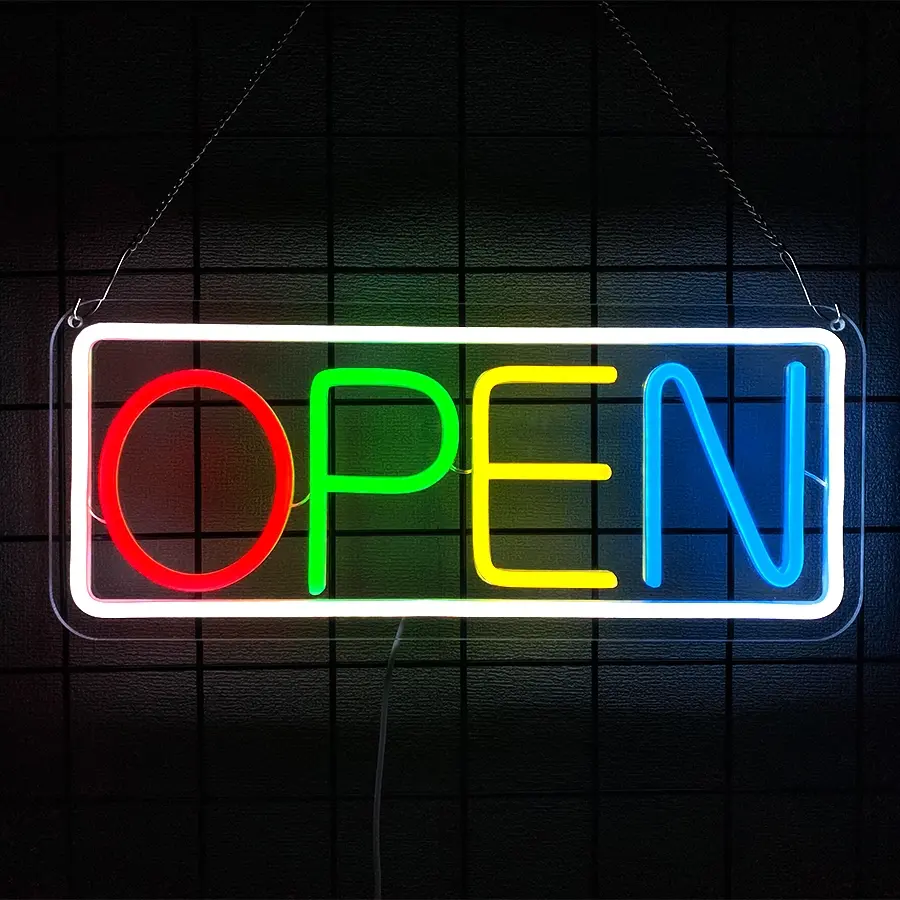 LED Neon Open Sign, Business Hour Sign, Powered by USB with Switch, LED Display Window Lights for Cafe Bar Hotel Salon Bookstore Restaurant Grocery Shop Store Wall Decor, Atmosphere Lighting, Atmosphere Lamp