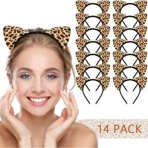 Cheetah Ears Headband for Women Leopard Cheetah Print Birthday Party Decorations Supplies