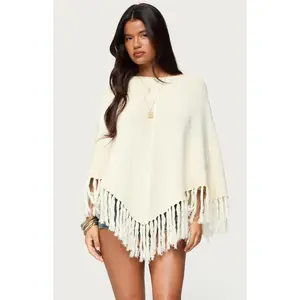 Edikted Women's Kamila Fringe Knit Poncho