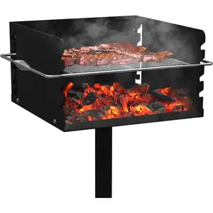 Park Grills, 256 Sq. In, Park Style Charcoal Grill, Heavy Duty In Ground Park Grill with Stainless Steel Cooking Grate and Cover for Commercial and Outdoor Cooking 16'' L x 16'' W x 8'' H