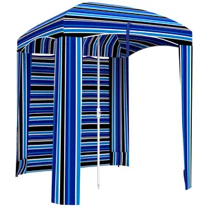 Outsunny 5.9' x 5.9' Portable Beach Umbrella with Sandbags, Ruffled Outdoor Cabana with Walls and Vents, Carry Bag, Blue Stripe