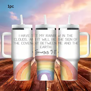 1pc 40oz The Rainbow Covenant: God’s Promise to the Earth Rainbow Cloud Water Bottle, Durable Portable Outdoor Adventure Mug, Perfect for School, Wedding, Party, Christmas Gift