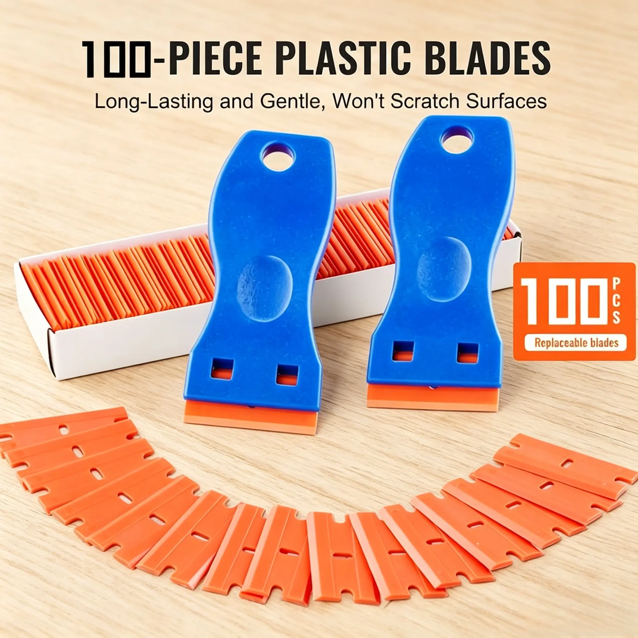 Dual-Edged Plastic Razor Blade 100 Replacement Blades, No-Scratch Home Care Tool for Kitchen Appliances, Window Stickers Window Scraper Multi-Blade Reusable label