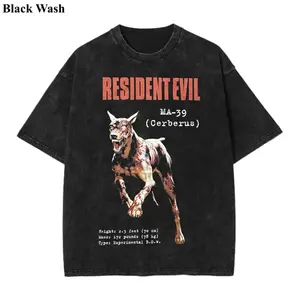 Cerberus Zombie Dog Vintage Wash Tee, Resident Evil T-shirt, Retro Y2K Horror Video Game T-Shirt, Game Graphic Tees, Unisex Shirt, Game Gift For Fan, Menswear Womenswear Crew Neck Oversize Fit Heavy Cotton