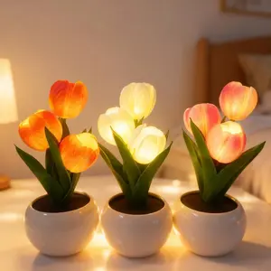 LED Tulip Night Light with Vase - Simulation Flower Lamp for Home Office Table Decor, Cozy Atmosphere Lighting, Mother's Day Christmas Valentine Gift for Women