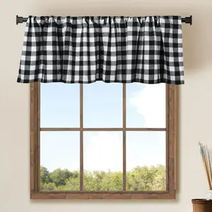 2 Pack Buffalo Check Plaid Window Valances White and Black Farmhouse Design Window  Decor Curtains Rod Pocket Valances for Kitchen/Living Room 16" x 56"
