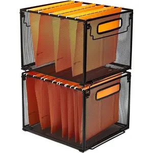 2 Pack Metal File Organizer Crates for Hanging Folders, Hanging Folder Organizer for Letter Size Documents, Black
