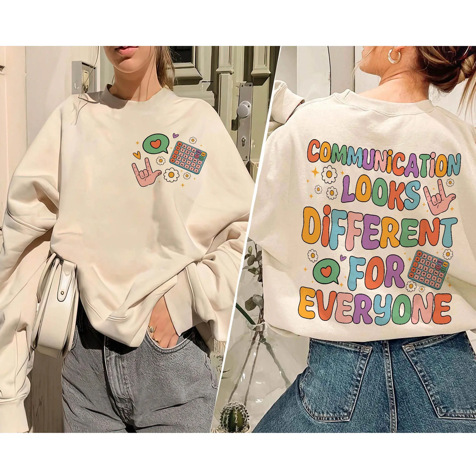 Communication Looks Different For E Veryone Shirt Pathologist Cotton Crewneck Speech Therapy Shirt Special Education Slp Shirt Aba Shirt