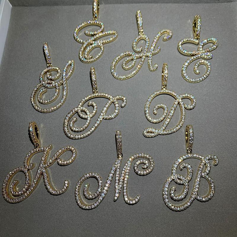 Zirconia Initial Letters A-Z Necklace with Nice CZ Cursive Letter Pendant Necklace for Women and Men