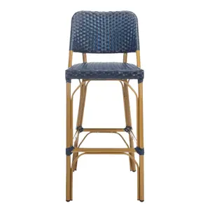Blue PE Wicker & Aluminum Indoor-Outdoor Bar Stool