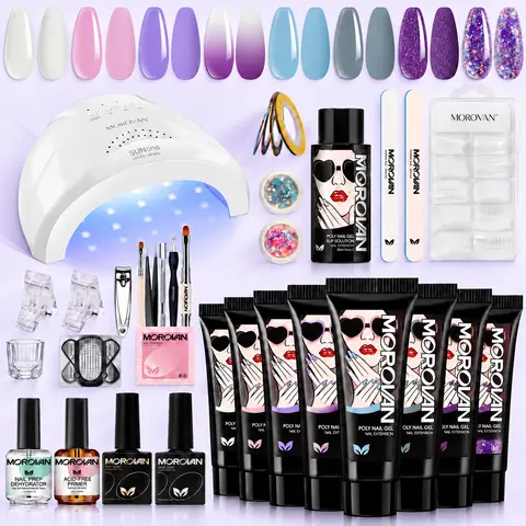 MOROVAN Polygel Nails Kit with 48W UV Lamp, Builder Gel, Beginner-Friendly All-in-1 Dip Manicure Kit for Adults & Girlfriend, Easy DIY Salon Gel Nail Set at Home
