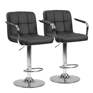 Bar Stools Set of 2, 350 lbs Capacity Adjustable Swivel Bar Chairs with Padded Armrests, Ergonomic Backrest for Kitchen Island Counter Pub, Water-Resistant PU Leather
