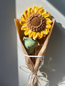 Single Crochet Yellow Eternal Sunflower Gift Decoration Handmade Crochet Flower