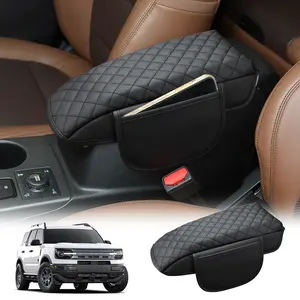 Center Console Armrest Cover for Ford Bronco Sport 2021–2025 | PU Leather Memory Foam Armrest Protector with Storage Pockets