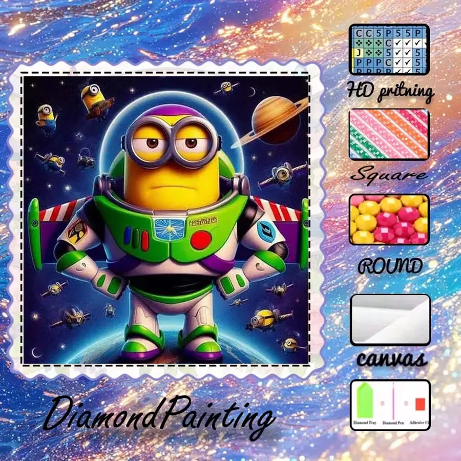 5D-DIY, advanced velvet canvas, diamond art, diamond painting kit, cartoon, space, cute AB diamonds, fairy dust diamonds, crystal diamonds, perfect home decoration, handmade diamond art painting kit, special craft diamond art kit, Round Square