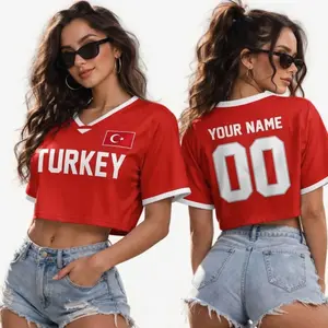Customizable Turkey Flag Crop Jersey: Personalized Name & Number Shirt - Football Team Uniform, Game Day Shirt for Fans