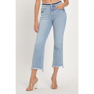 RISEN Full Size High Rise Raw Edge Crop Jeans