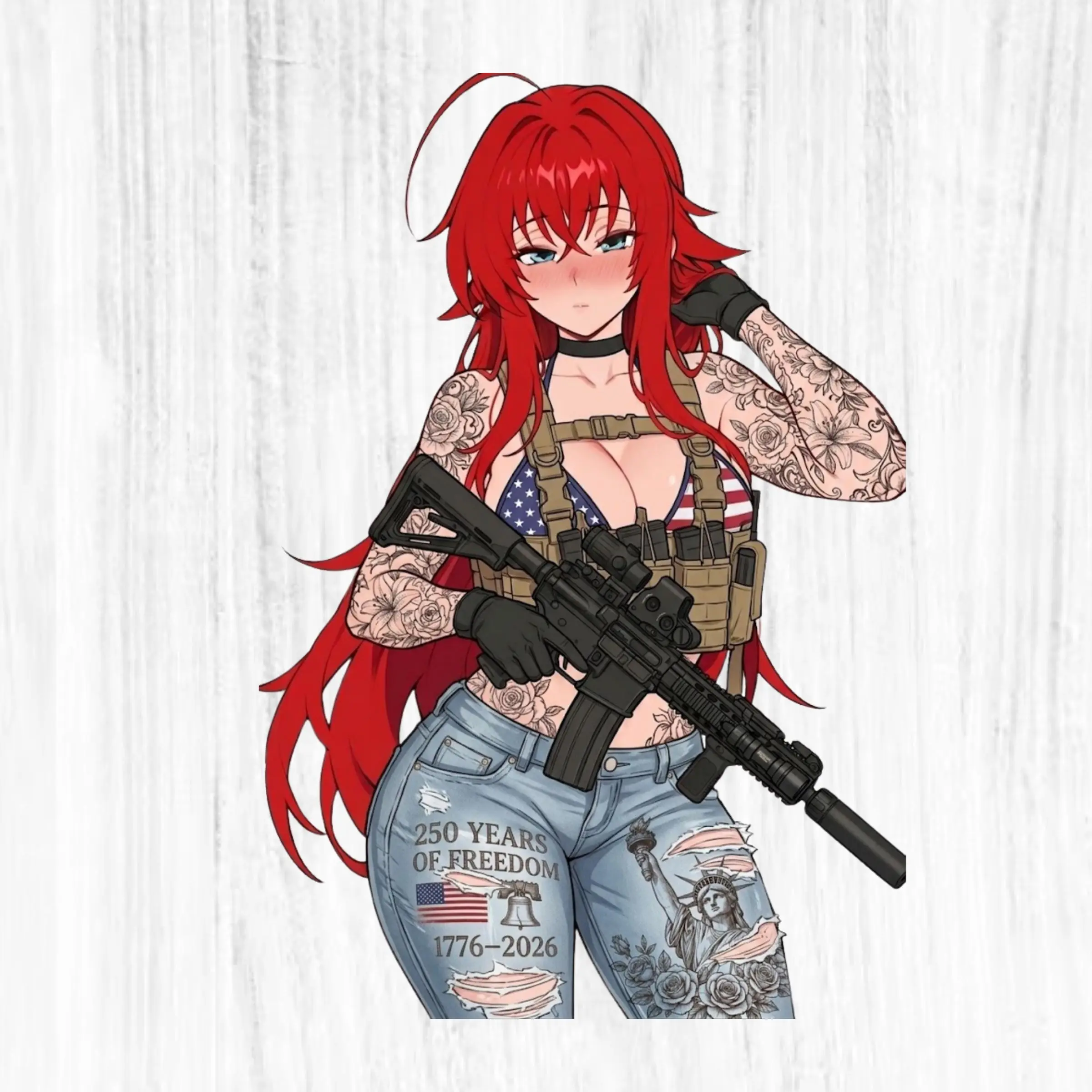 America 250 Freedom Rias Sticker, Patriotic Tactical Girl Decal, USA Flag Vinyl Sticker for Laptop Helmet