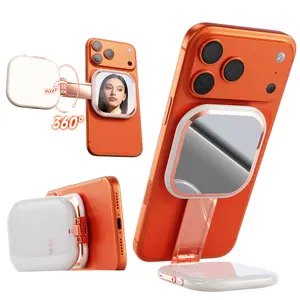Magnetic Selfie Fill Light Mirror with Phone Stand, 49 LED, 360° Front/Rear Fill Light, Vertical/Horizontal Stand, Rechargeable Portable Fill Light for iPhone & Android (White)