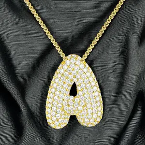 Personalized Bubble Letter Necklace - Custom Rhinestone Alphabet Pendant - Balloon Initial Necklace for Women