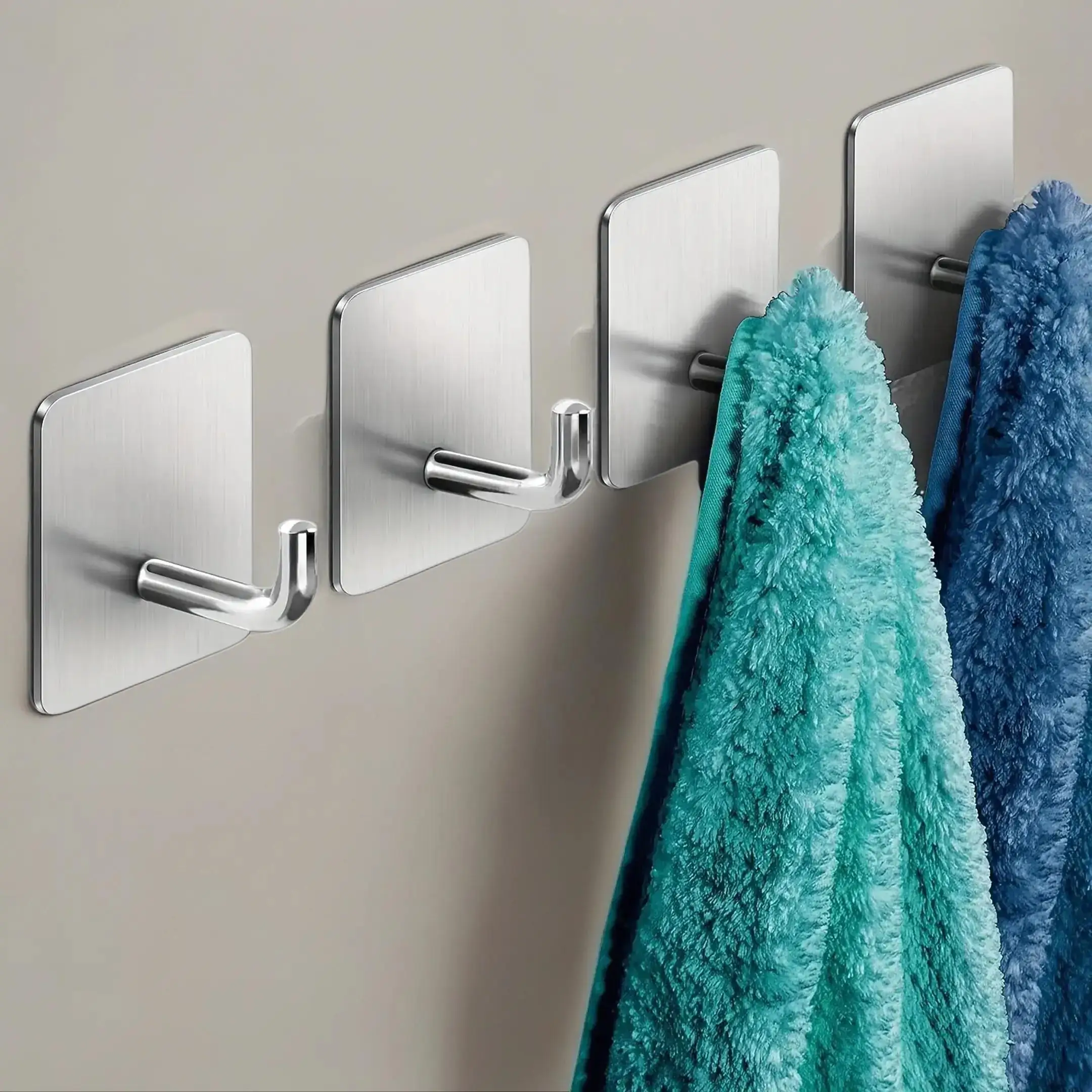 Modern Wall Mounted Sticky Hook, 4pcs/set Heavy Duty Adhesive Towel Hook, Storage Hooks, Stainless Steel Sticky Hooks for Bathroom Kitchen Bedroom, Ba