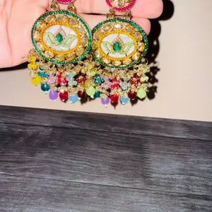 Colorful Beaded Earrings with Green and Yellow Accents and Multicolored Beads for Festive Wear
