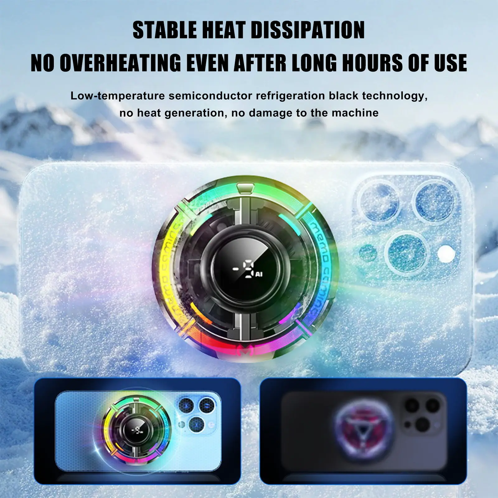 Magnetic Phone Cooler for Gaming Cell iPhone Cooling Fan Portable RGB Cooler