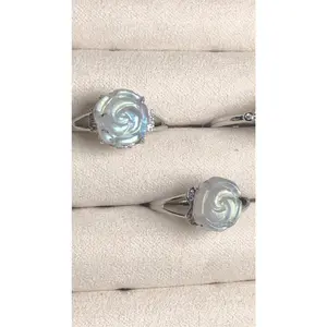 Labradorite Rose Ring – Stainless Steel, Adjustable, Floral Design
