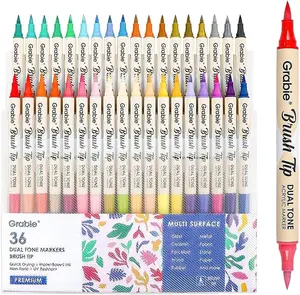 Grabie 72 Colors Paint Markers, Dual-Color Acrylic Pens with 36 Brush Tips, Double Tipped for Rocks & Art Supplies