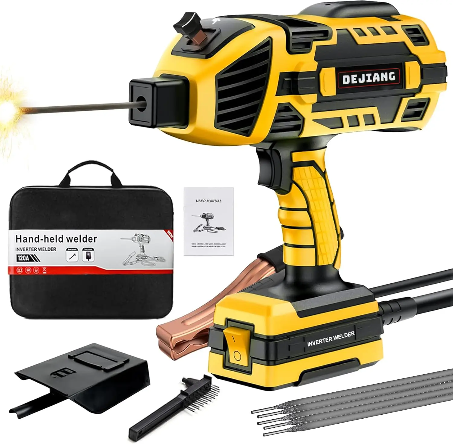 Portable ARC Welding Machine Full Kit for Husband, Boyfriend - 110V 120Amp 1-Handed IGBT Inverter Welder Gun, 5 Variable Current Adjustment, Fits 1/16"-1/8" Rods, Welding Mask Included, Ideal for Metal Work, Toolbox Storage