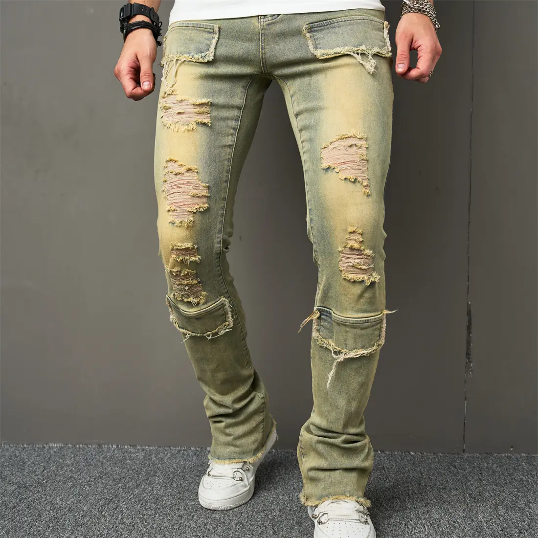 Retro Style Hiphop Holes Men Skinny Biker Jeans Pants Fashion Streetwear Male Stretch Slim Jogging Denim Trousers Deals For You